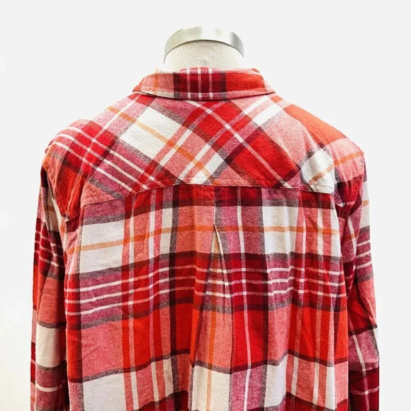NWT SONOMA Women Long Sleeve Button Down Red Plaid Flannel Shirt Sz Extra Large - Picture 9 of 12
